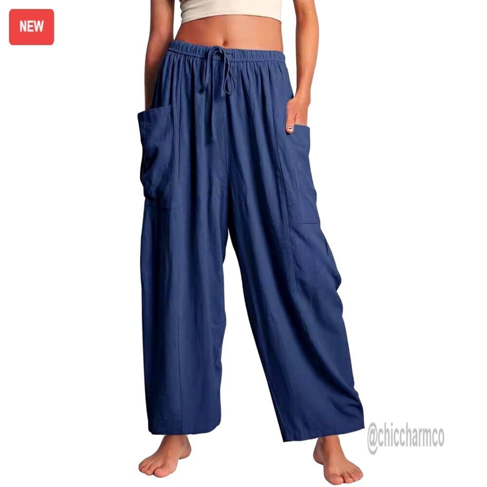 Wide Leg Palazzo Pants with Pockets, Loose Fit Summer Casual Harem Pants
